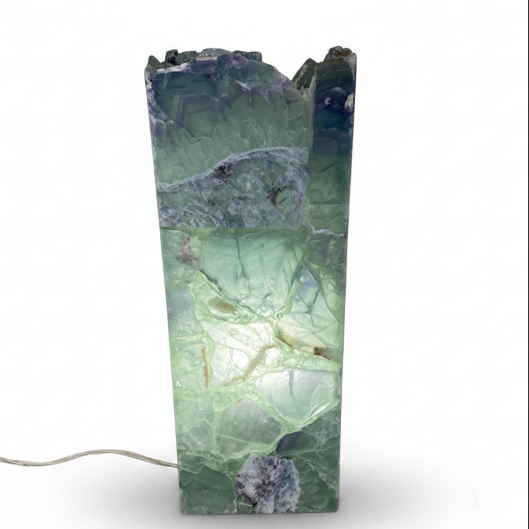 Fluorite prism marquetry lamp, rustic edge | Cayen Home