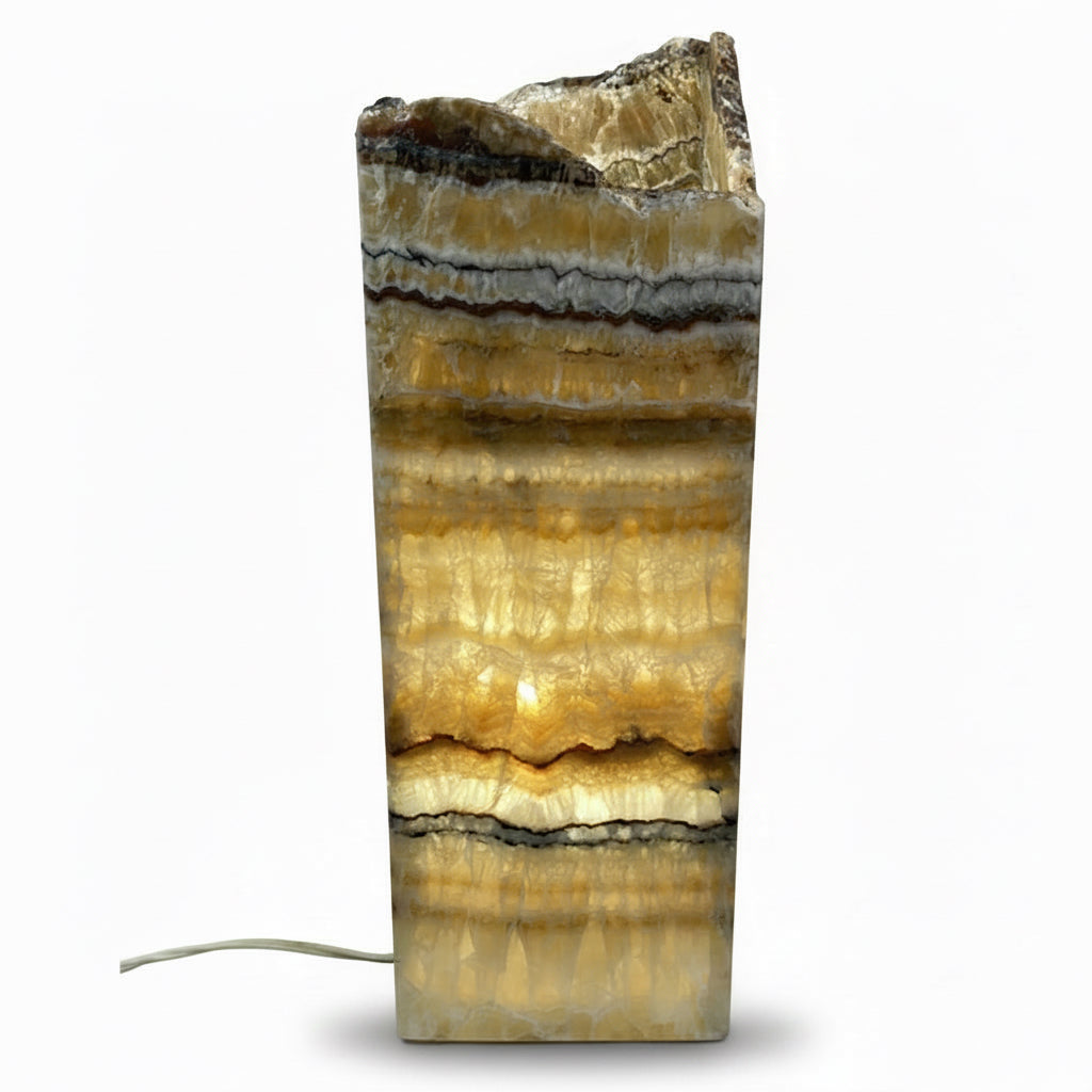 Serpentine onyx prism lamp, rustic edge, 15x15x40cm | Cayen Home