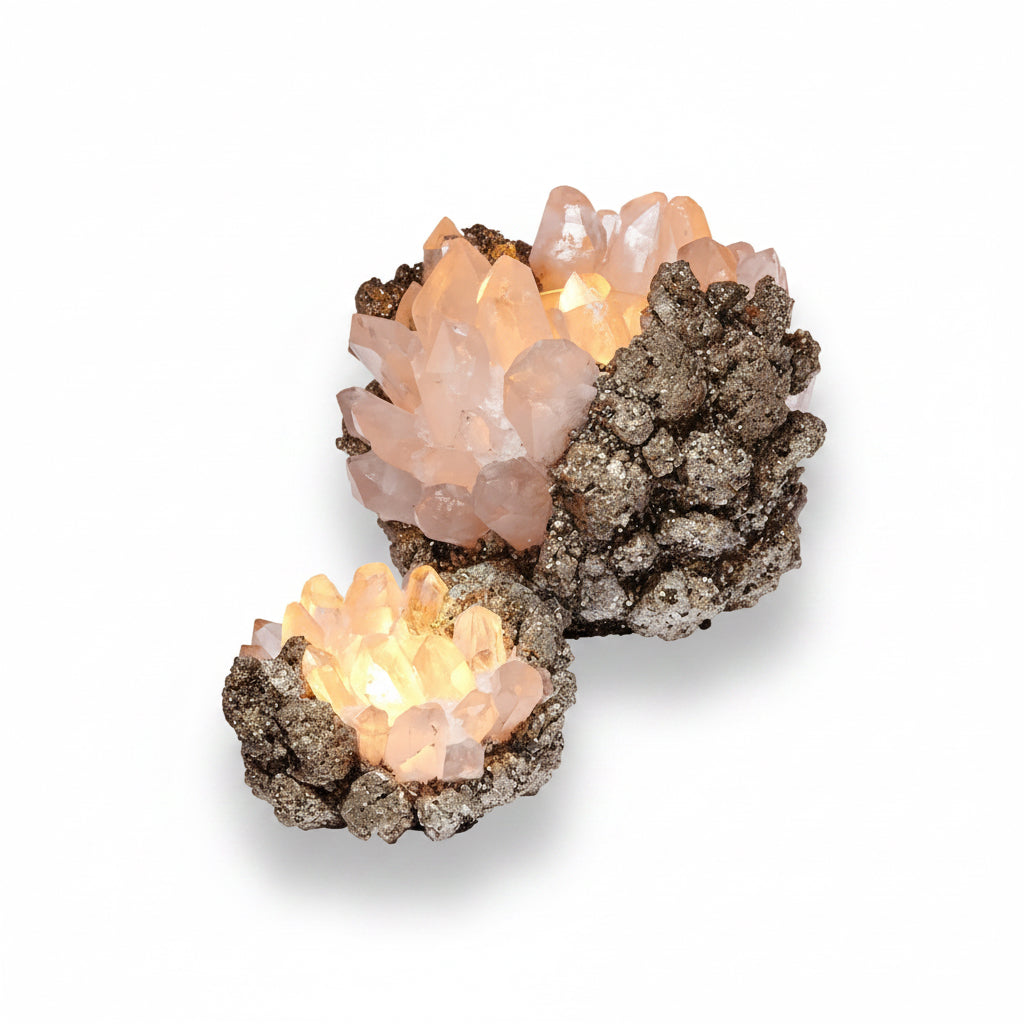 Clear quartz and pyrite votive, large | Cayen Home