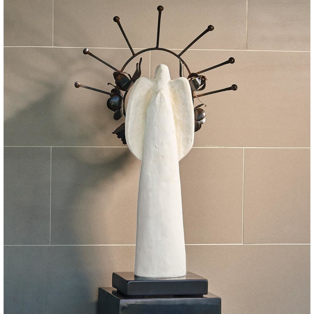Jan Barboglio Angelica angel with forged wreath of roses, view 2 | Cayen Home