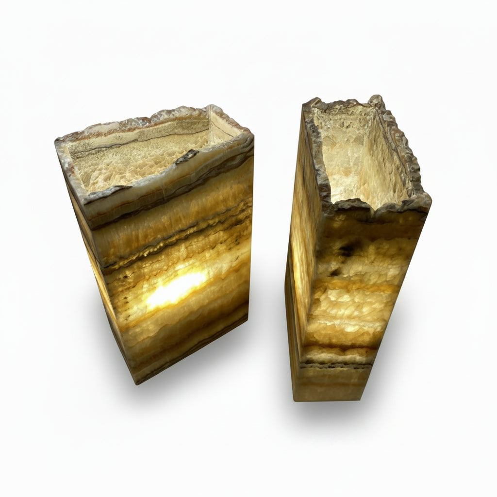 Serpentine prism lamp, rustic edge, pair, 20x10x35cm | Cayen Home