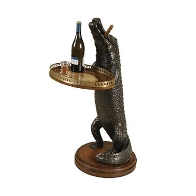 Maitland-Smith verdigris alligator marquetry tray with antique brass accents | Cayen Home