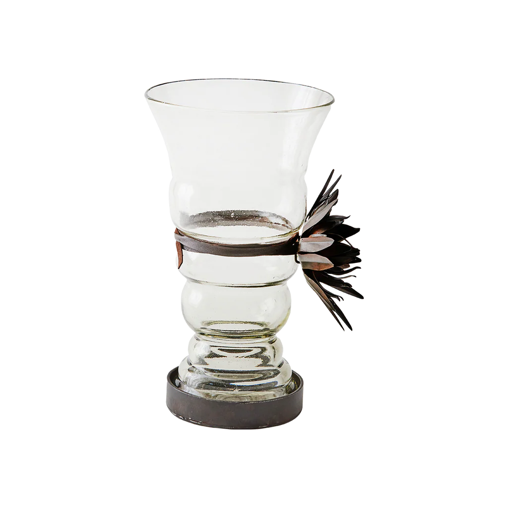 Jan Barboglio Florero vase with iron forged sunflower and base, view 2 | Cayen Home