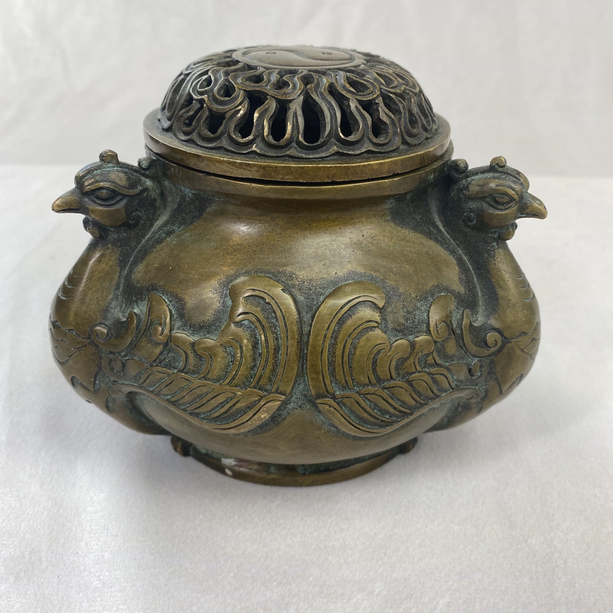Tibetan peacock bronze box, view 2 | Cayen Home