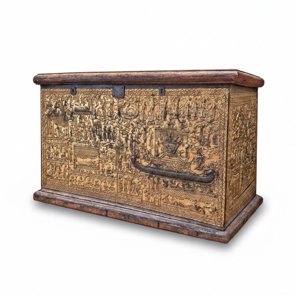 Southeast Asian gilt repousse decorated chest