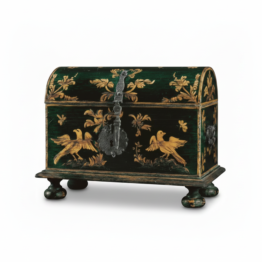 Alfonso Marina hand-painted wood small coffer with eagles and iron hardware | Cayen Home