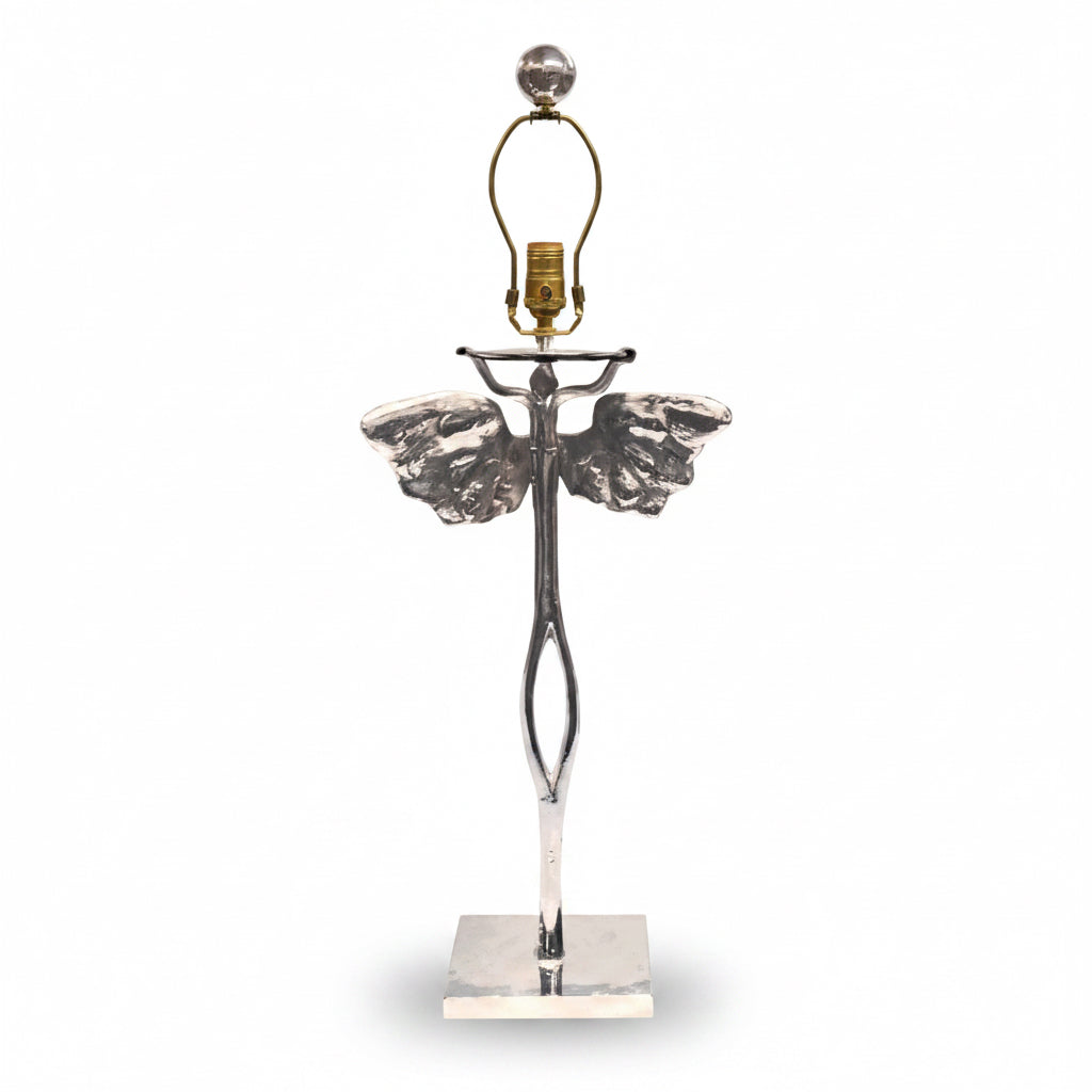 Jan Barboglio Guardian Angel lamp, nickel shade, view 2 | Cayen Home