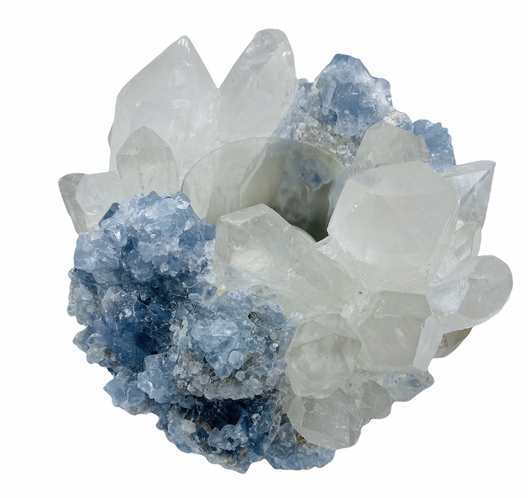 Clear quartz and celestite votive, large, view 2 | Cayen Home