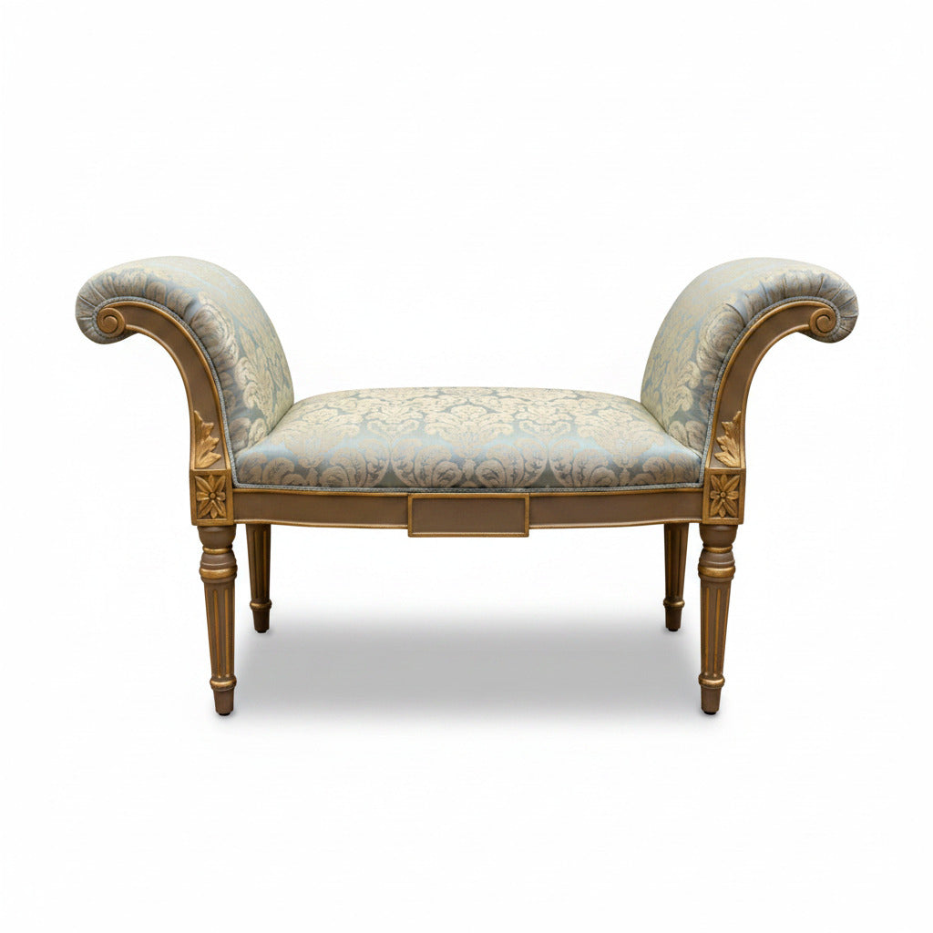 Modern Venetian damask Louis scroll-arm bench | Cayen Home