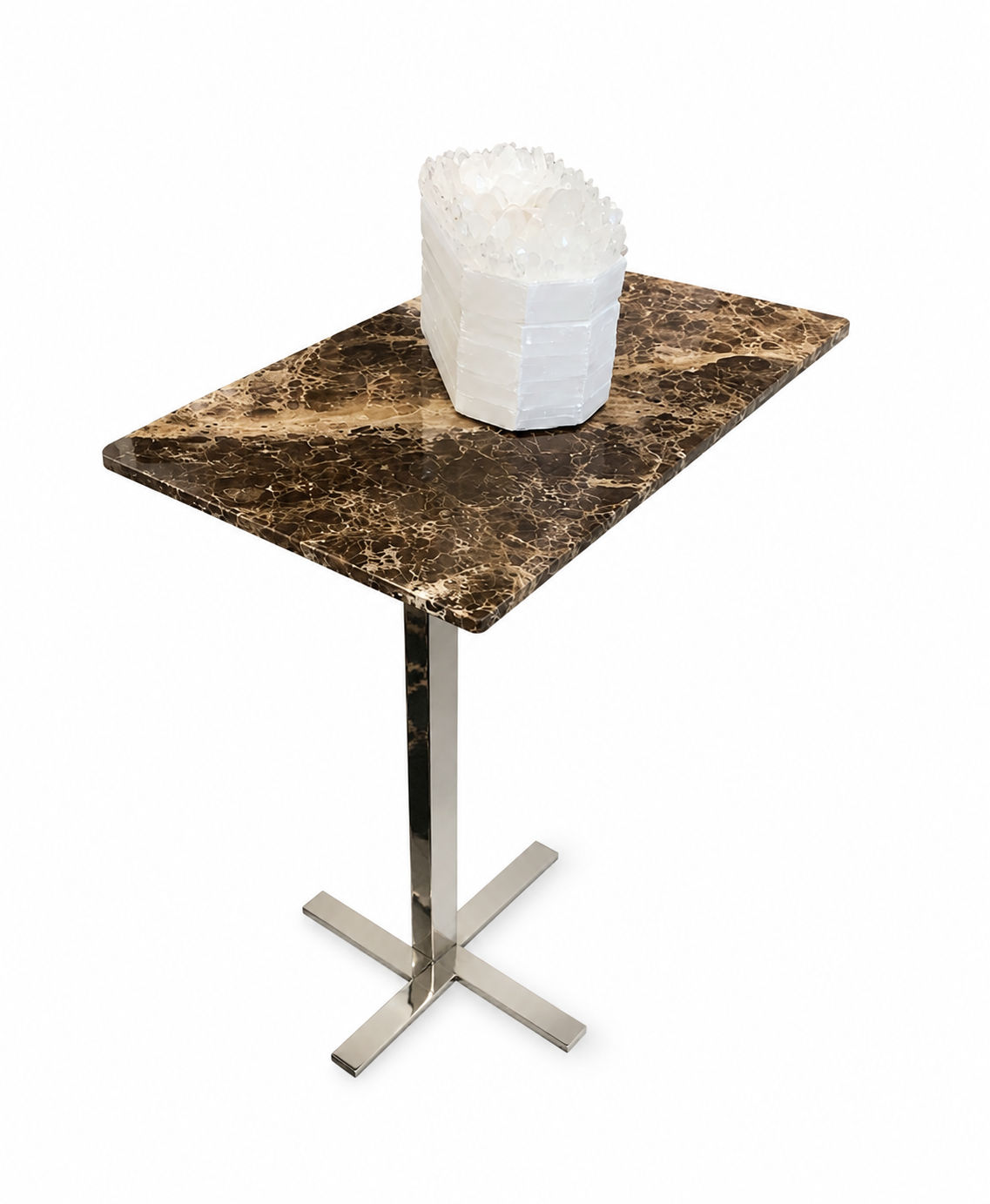 Italian Imperador Flamingo Marble Accent Table