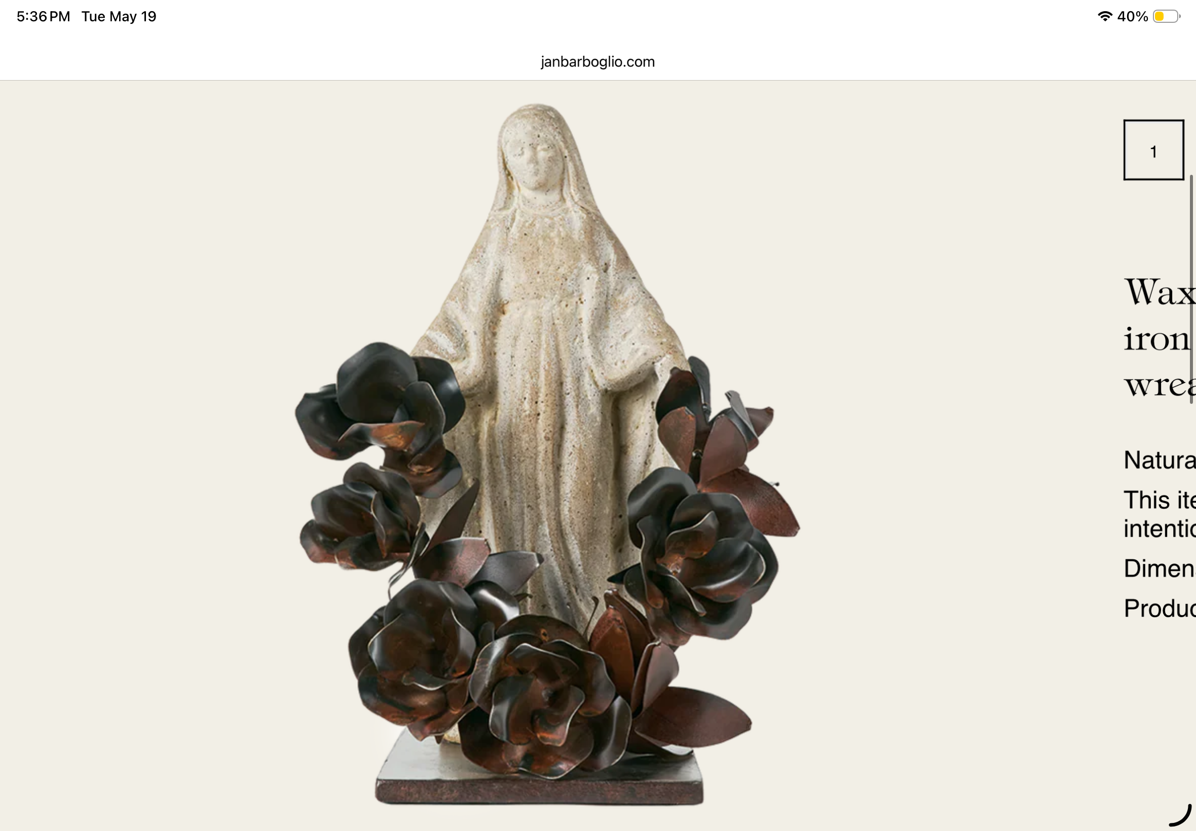 Jan Barboglio Saint Theresa statue, view 3 | Cayen Home