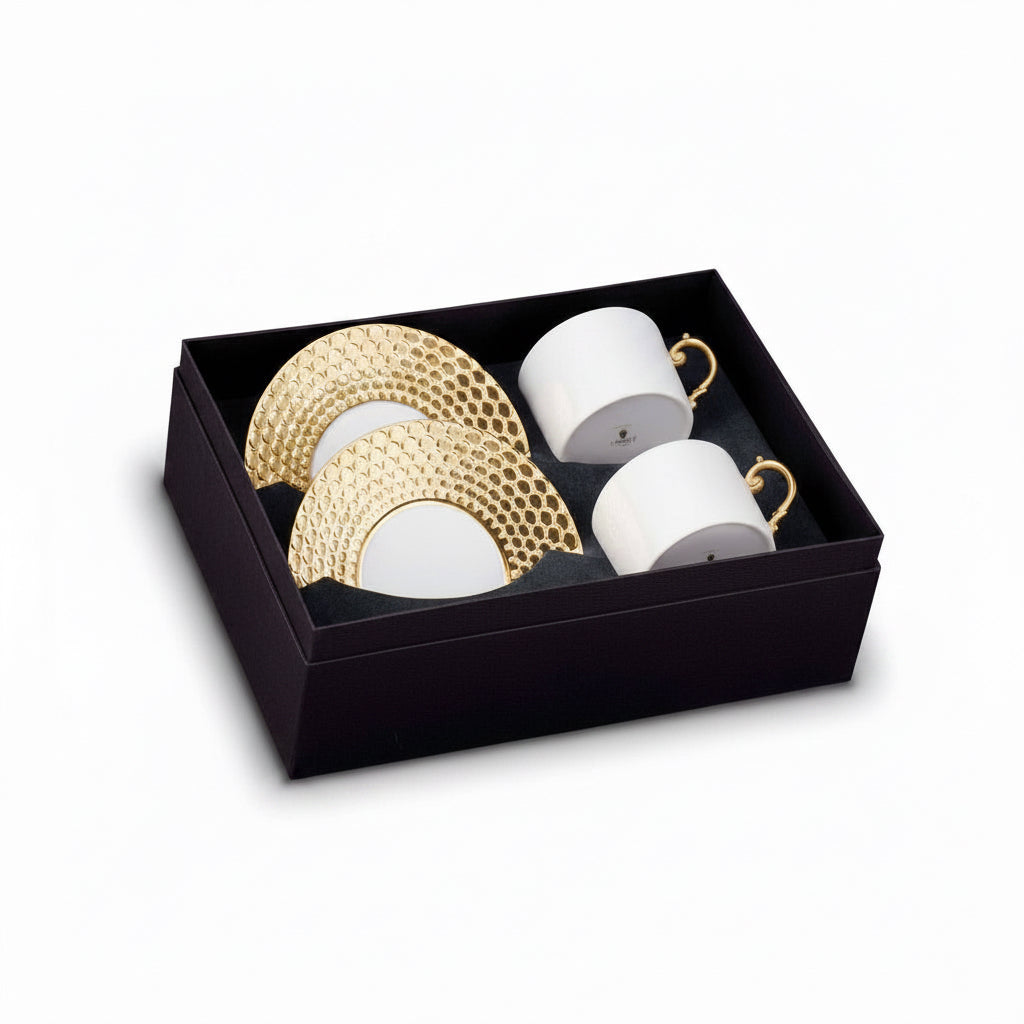 L'Objet Aegean tea cup and saucer, gift box of 2, gold | Cayen Home