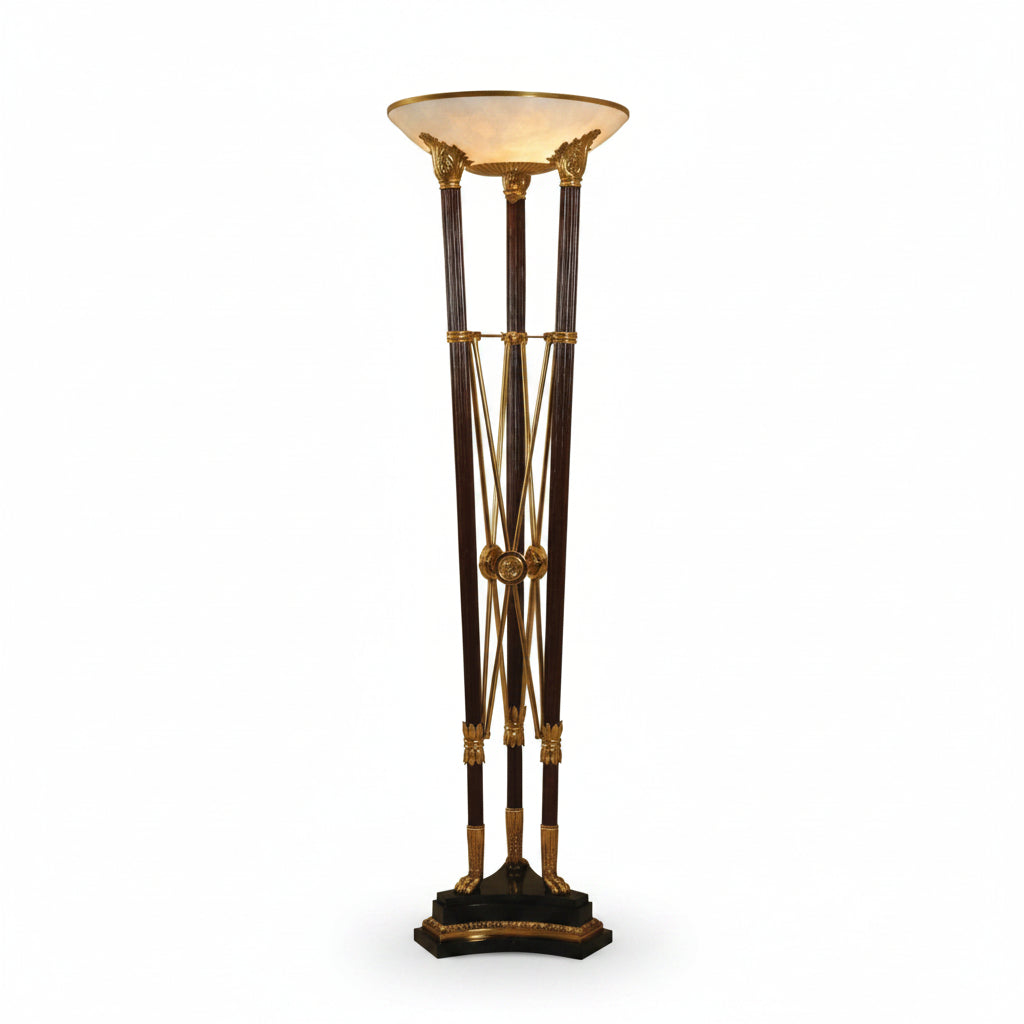 Decorative floor lamp with ibrass accents and marble base