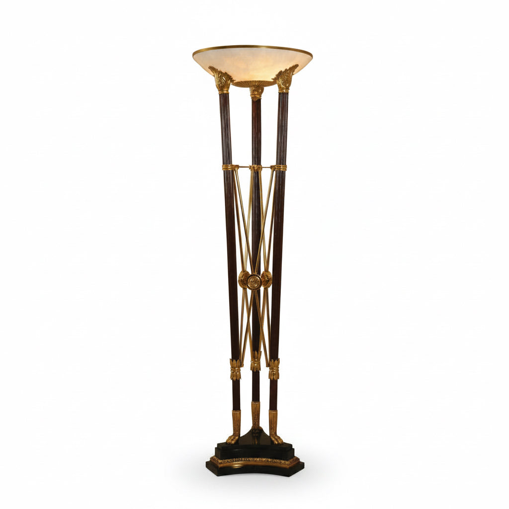 Decorative floor lamp with ibrass accents and marble base