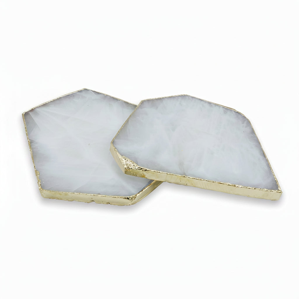 Rock crystal quartz coasters with gold trim, set of 2 | Cayen Home