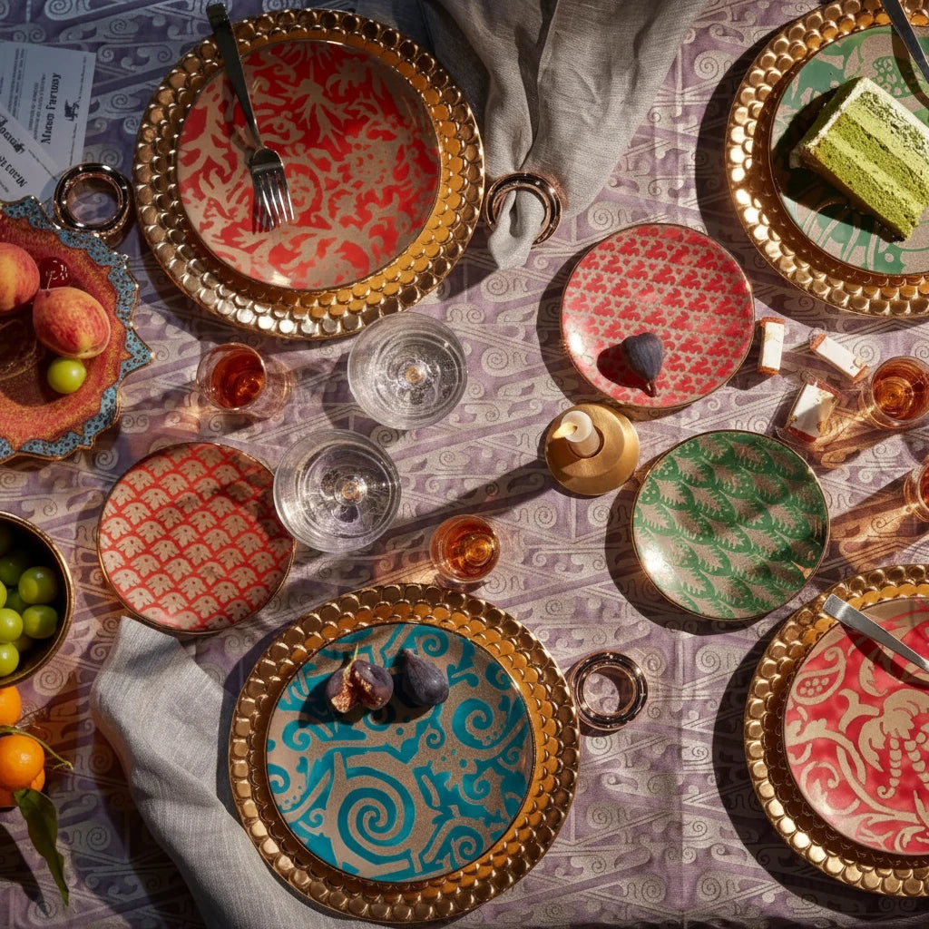 L'Objet Fortuny assorted canape plates, set of 4, view 6 | Cayen Home