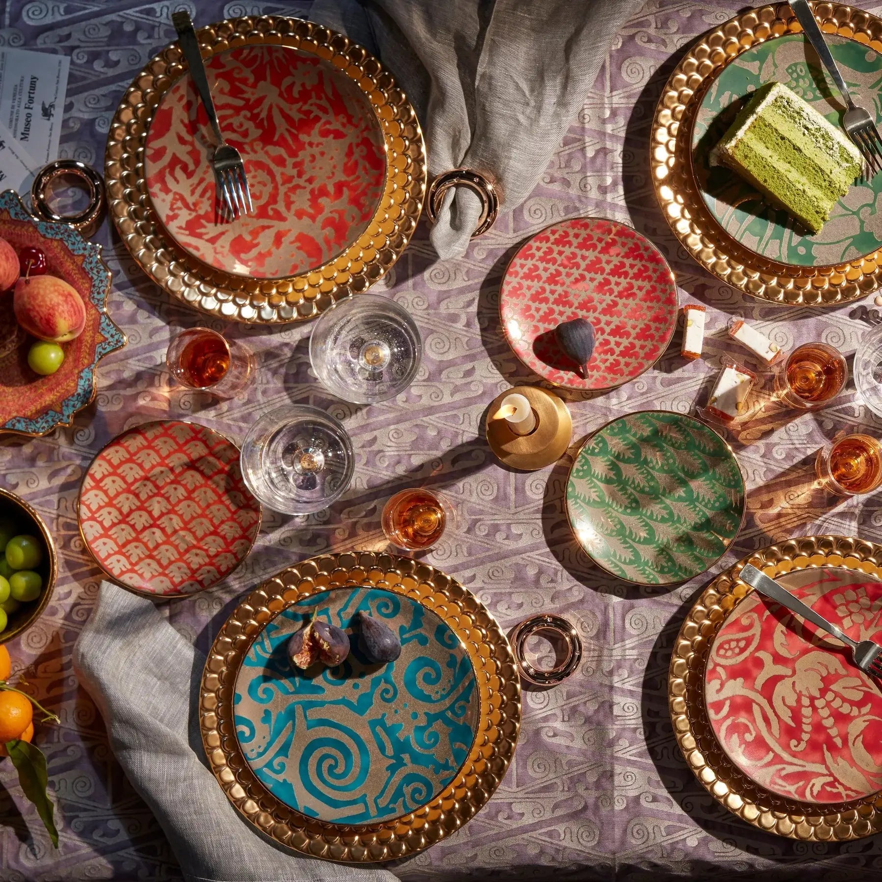 L'Objet Fortuny Uccelli dessert plates, set of 4, view 4 | Cayen Home