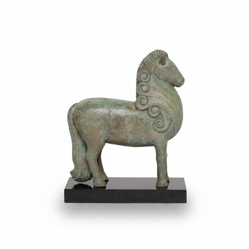 Maitland-Smith Pompeian bronze horse sculpture on waxstone base | Cayen Home