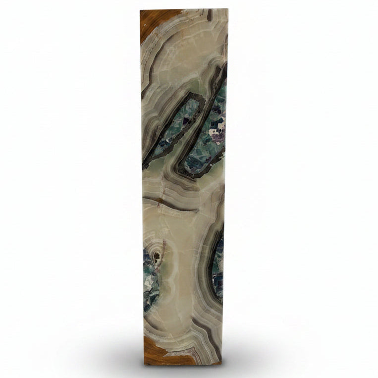 Green onyx square pedestal luminary, 12x12x52in | Cayen Home