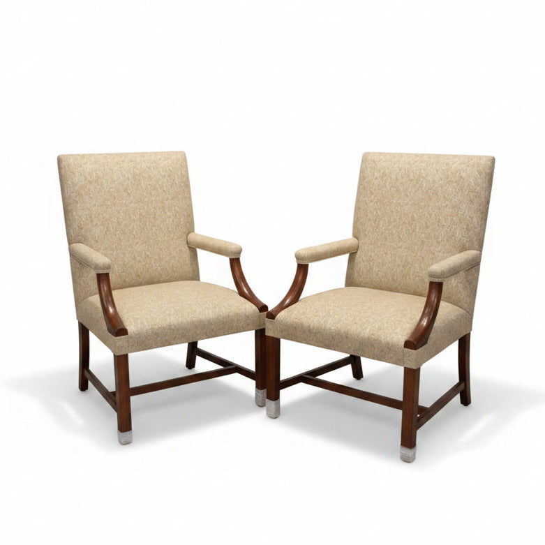 Pair of walnut upholstered arm chairs | Cayen Home