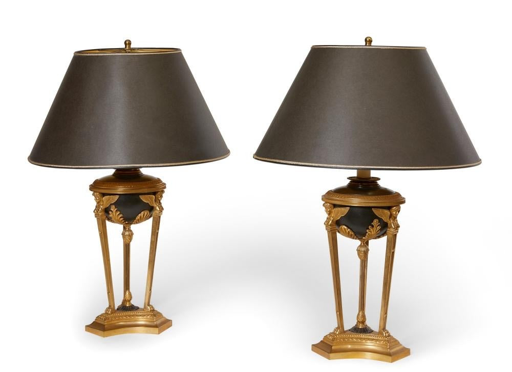 Empire athenienne lamps with black shades, pair, view 2 | Cayen Home