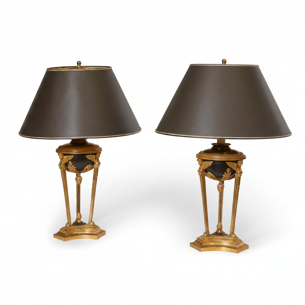 Empire athenienne lamps with black shades, pair | Cayen Home