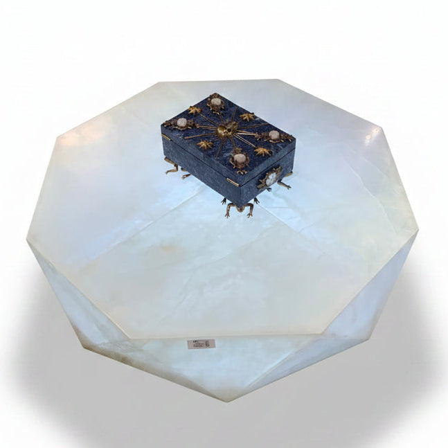 Ice white onyx faceted diamond coffee table, 20x38x38in | Cayen Home