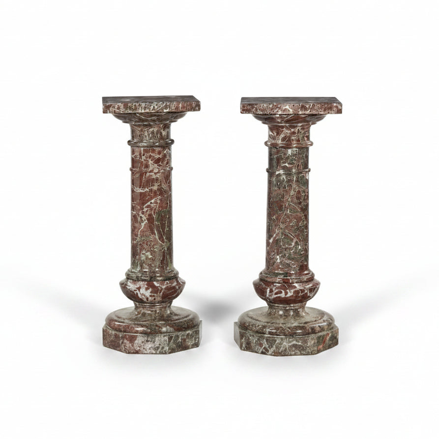 Variegated burgundy marble pedestals, pair | Cayen Home