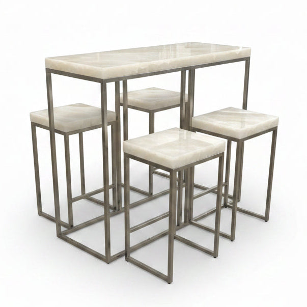 White aragonite polished covered table with tall metal base | Cayen Home