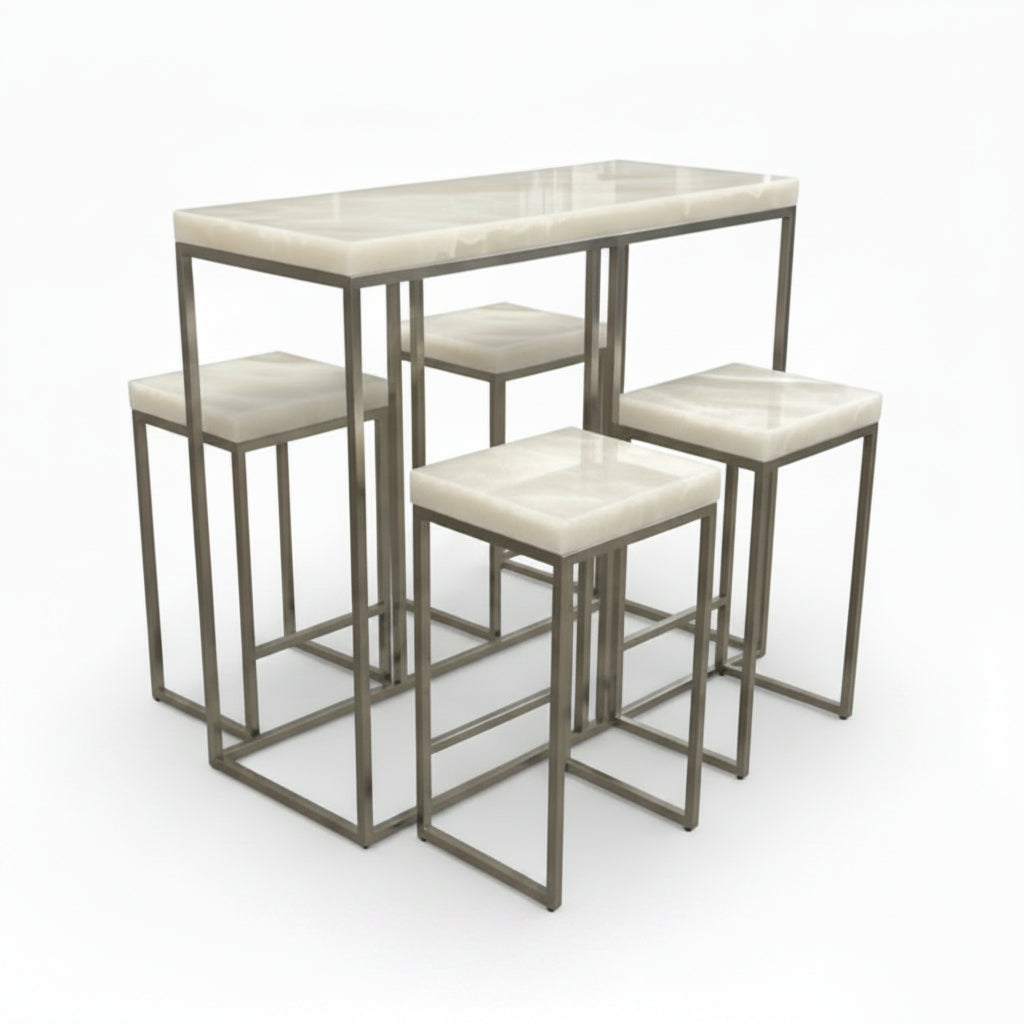 White aragonite polished covered table with tall metal base | Cayen Home