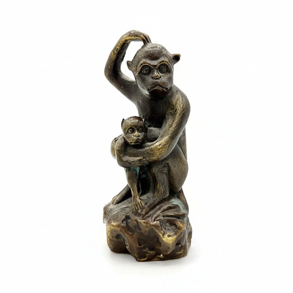 Vintage solid bronze monkey and baby | Cayen Home