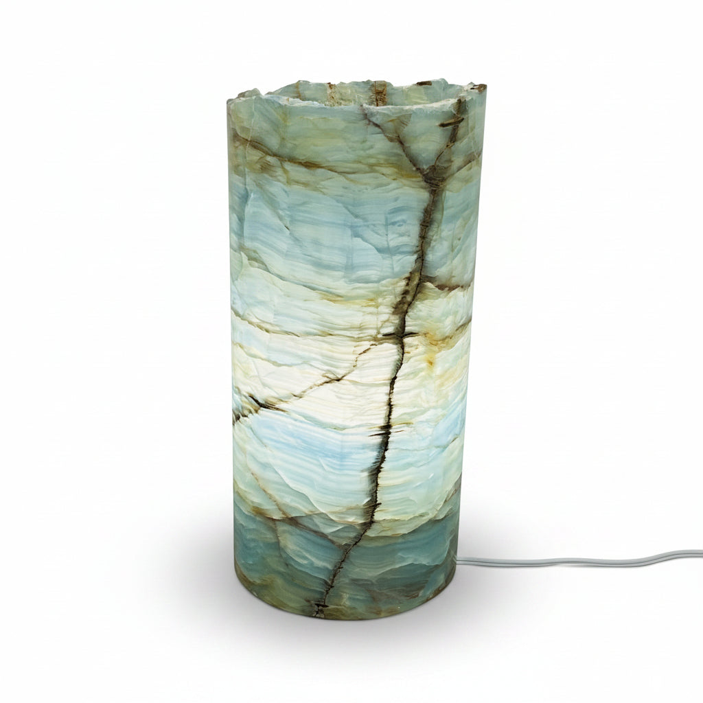 Polished blue onyx cylindrical lamp, 20x40cm | Cayen Home