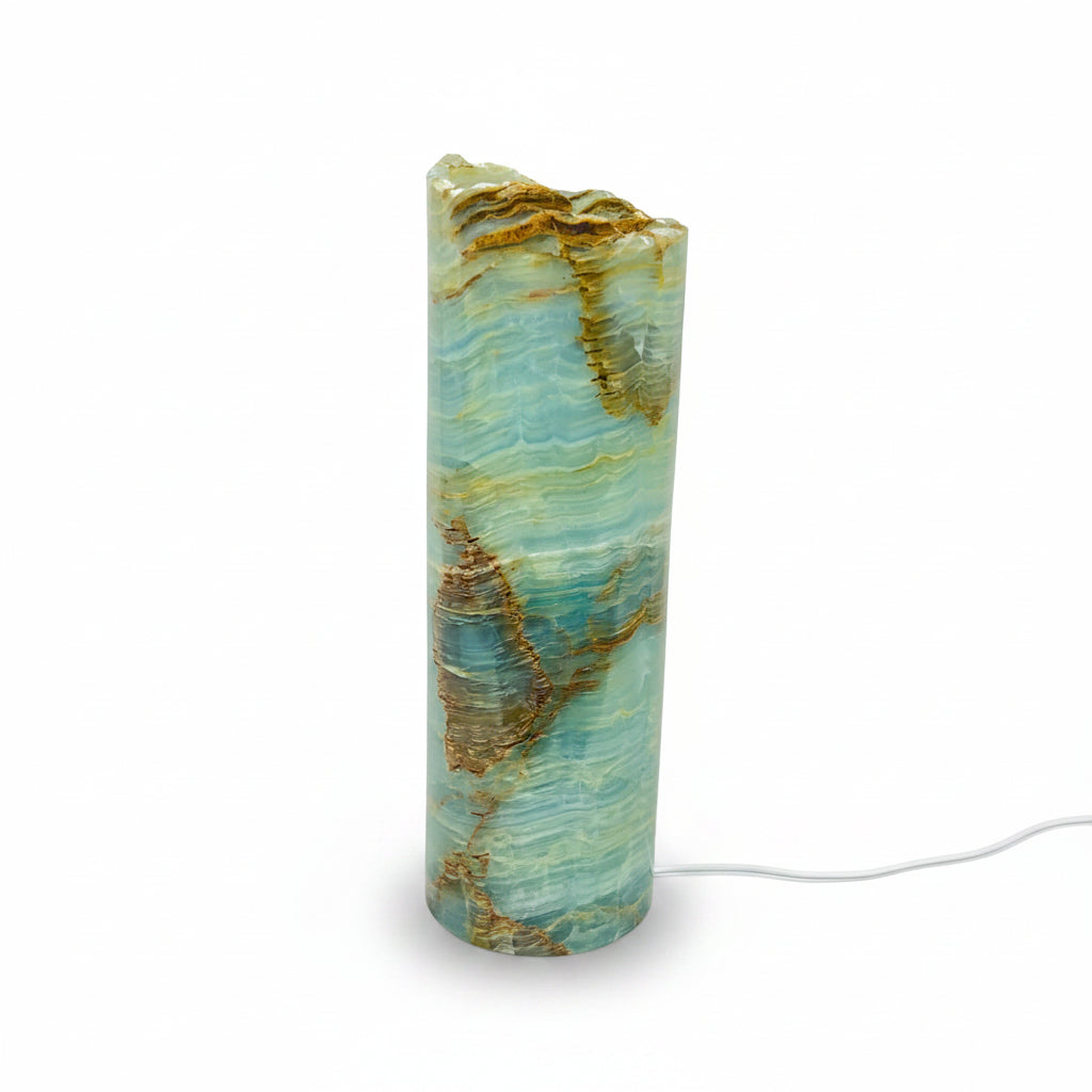 Polished blue onyx cylindrical lamp, 12x40cm | Cayen Home