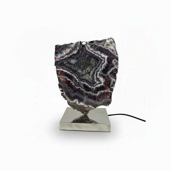Chevron amethyst slab lamp, stainless base | Cayen Home