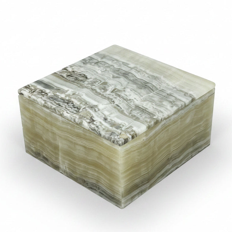 Gray onyx prism jewelry box, polished, 15x15x8 | Cayen Home
