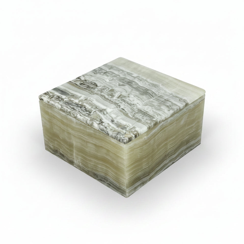 Gray onyx prism jewelry box, polished, 15x15x8 | Cayen Home