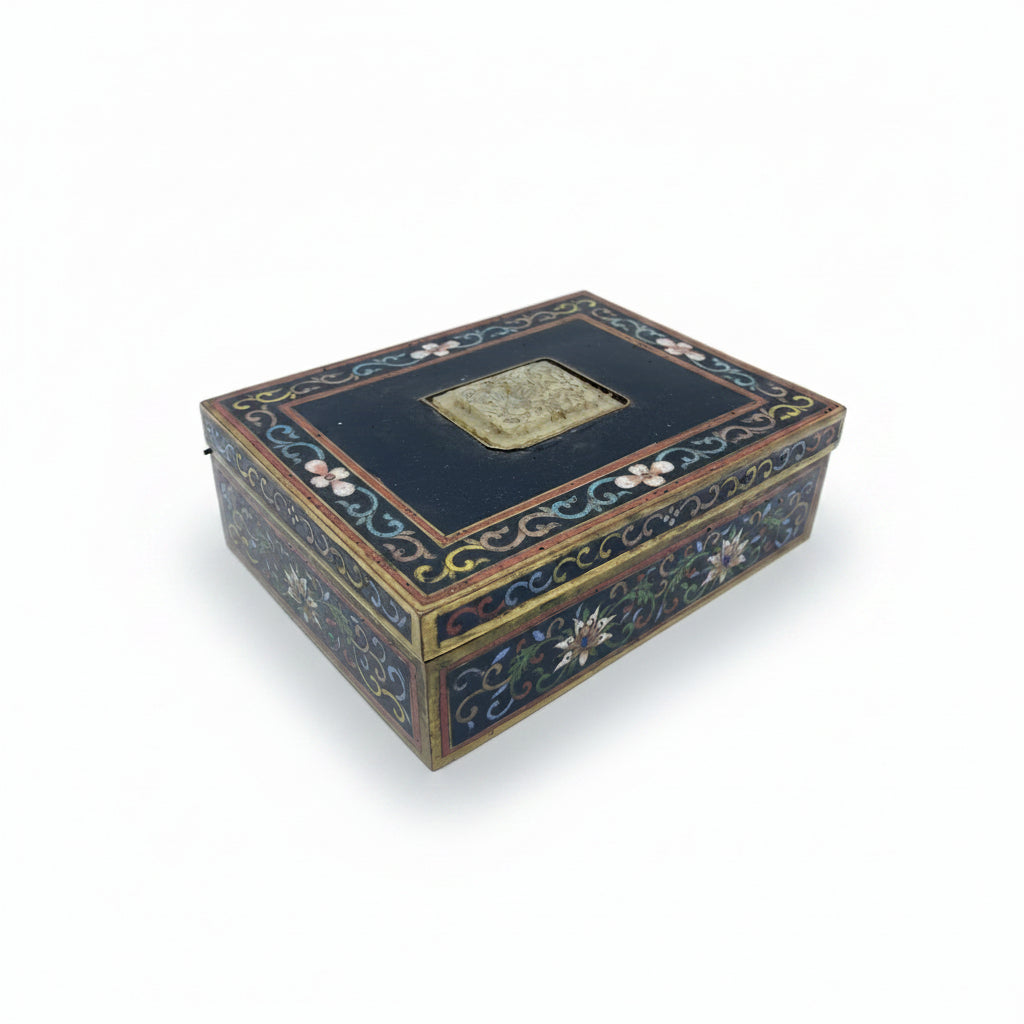 Cloisonne and champleve box with carved jade inlay | Cayen Home