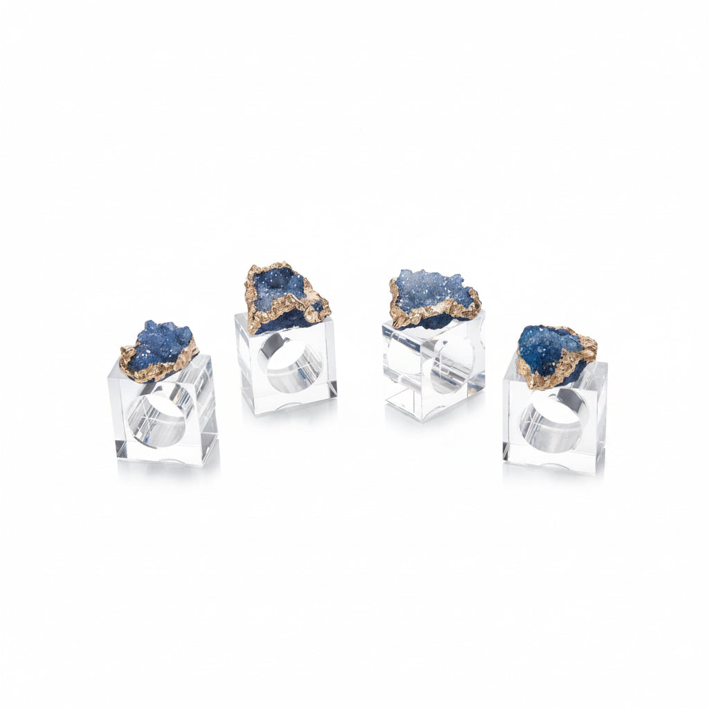 John-Richard blue and gold geode napkin rings, set of four | Cayen Home