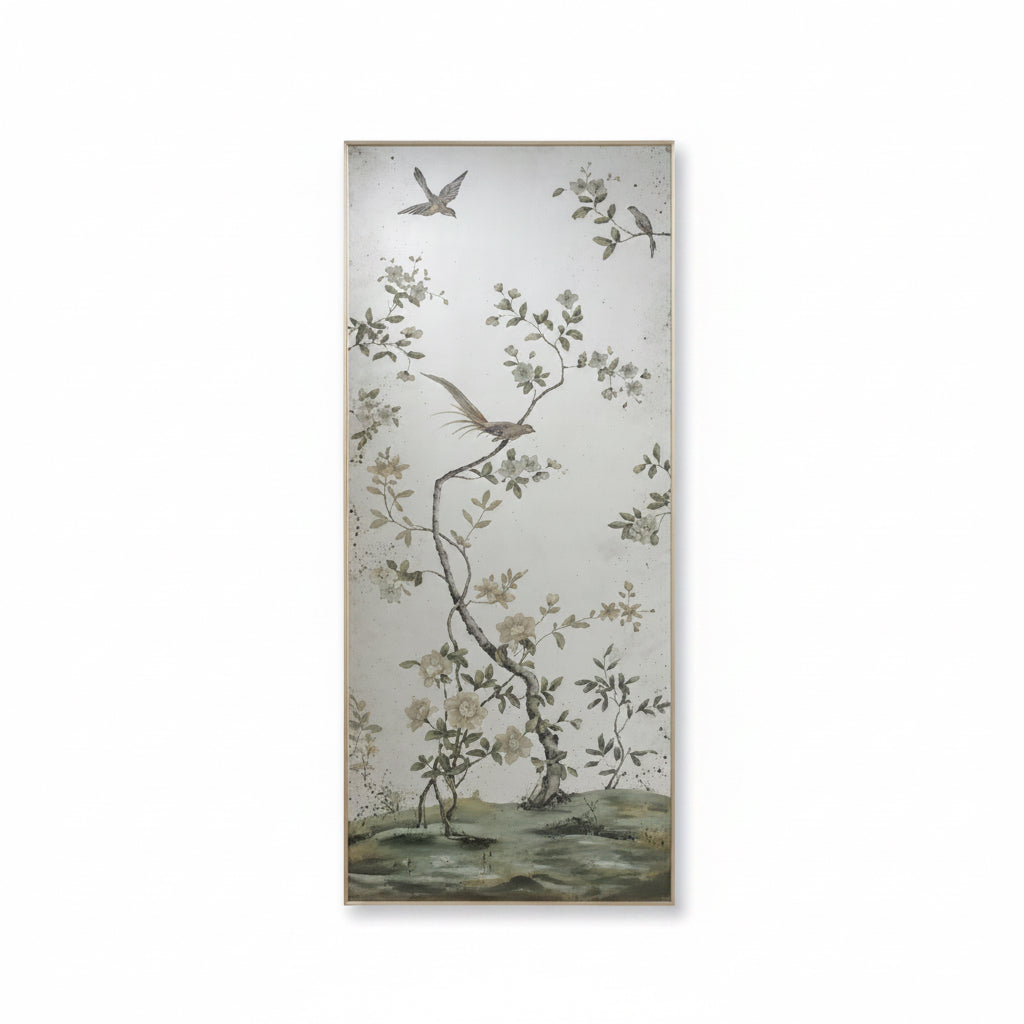 John-Richard eglomise birds on branch Roku mirror panels, set of two, view 2 | Cayen Home