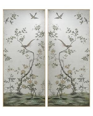 John-Richard eglomise birds on branch Roku mirror panels, set of two | Cayen Home