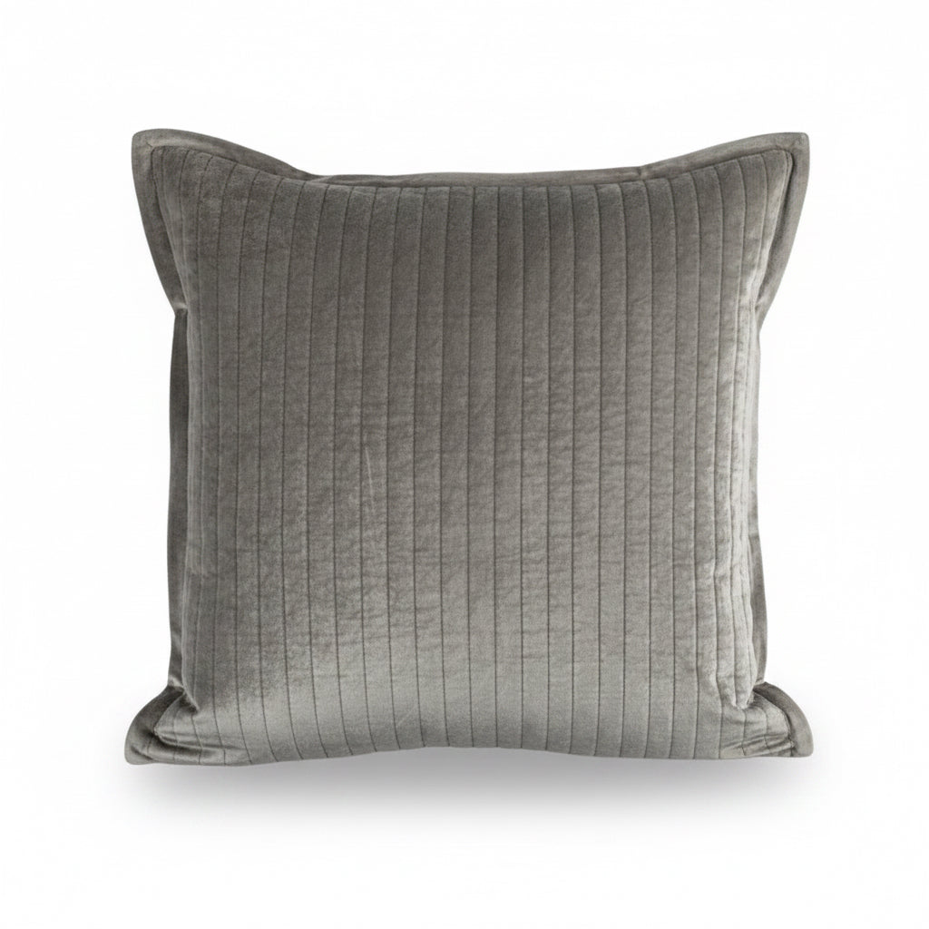 Lili Alessandra Aria quilted Euro pillow, light grey matte velvet, 26x26 | Cayen Home