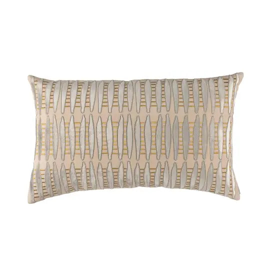 Lili Alessandra Ivy large rectangle pillow, dark sand linen with platinum velvet applique, 18x30 | Cayen Home