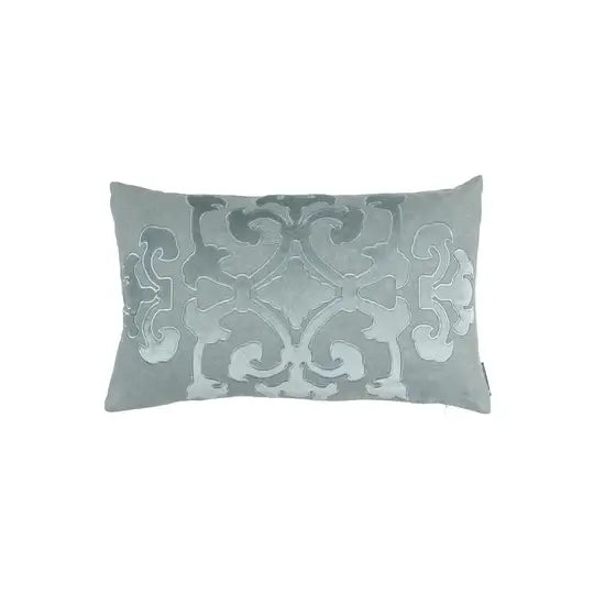 Lili Alessandra Angie small rectangle pillow, sky linen with sky matte velvet applique, 14x22 | Cayen Home