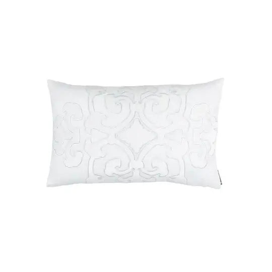 Lili Alessandra Angie small rectangle pillow, white linen with white matte velvet applique, 14x22 | Cayen Home