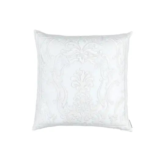 Lili Alessandra Louie square pillow, white linen with white matte velvet applique, 24x24 | Cayen Home