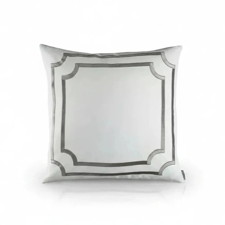 Lili Alessandra Soho European pillow, white linen and silver velvet, 26x26 | Cayen Home