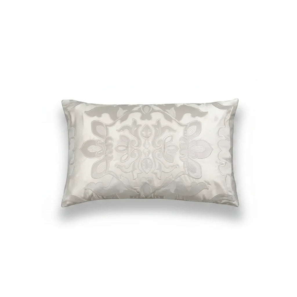 Lili Alessandra Morocco small rectangle pillow, ivory silk and velvet, 14x22 | Cayen Home