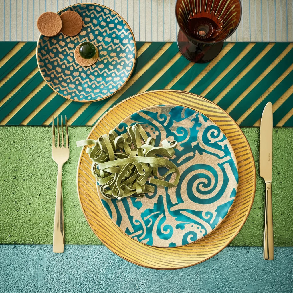 L'Objet Fortuny Delphi yellow dinner plate, view 5 | Cayen Home