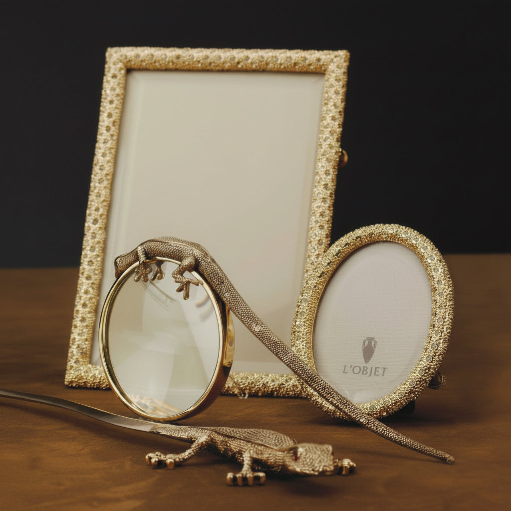 L'Objet Pave frame, gold with yellow crystals, 4x6, view 3 | Cayen Home