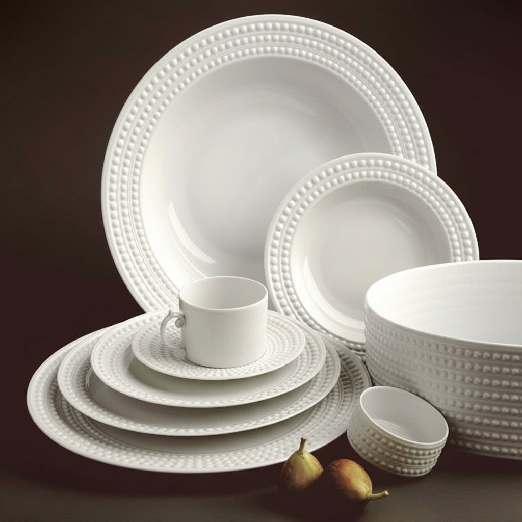 L'Objet Perlae white dessert plate, view 3 | Cayen Home
